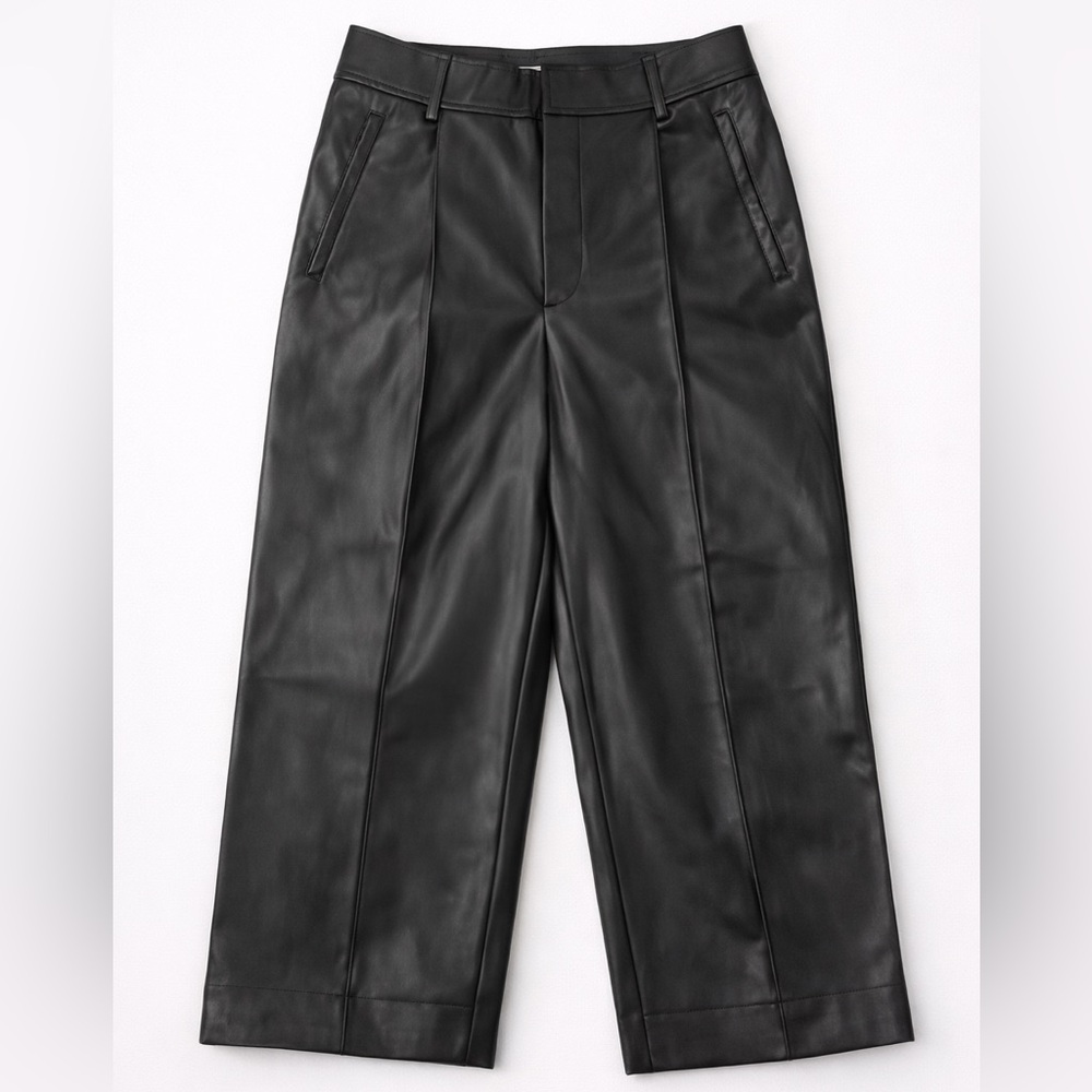 Black Faux Leather Wide-Leg Pants